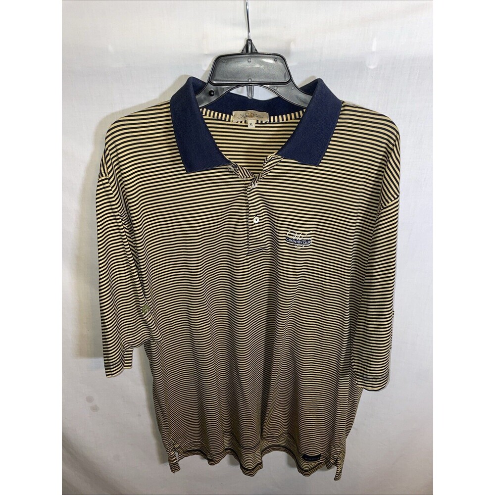 Peter Millar Men’s Polo Golf Shirt Size XL Gold Striped Athleisure Tennis